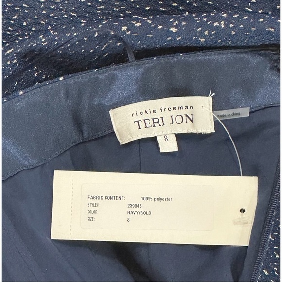 Teri Jon By Rickie Freeman Asymmetric Bow Metallic Sparkle Jacquard Maxi Gown - Picture 12 of 13